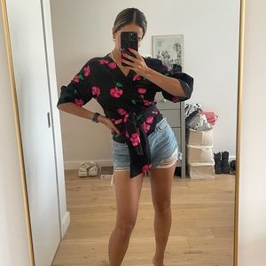 Zara Floral Wrap Top Size M